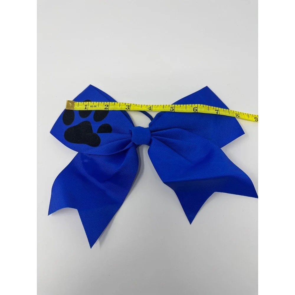 Cheer Bow Women Girls OS Blue Paw Print Grosgrain Ribbon Hair‎ Accessory